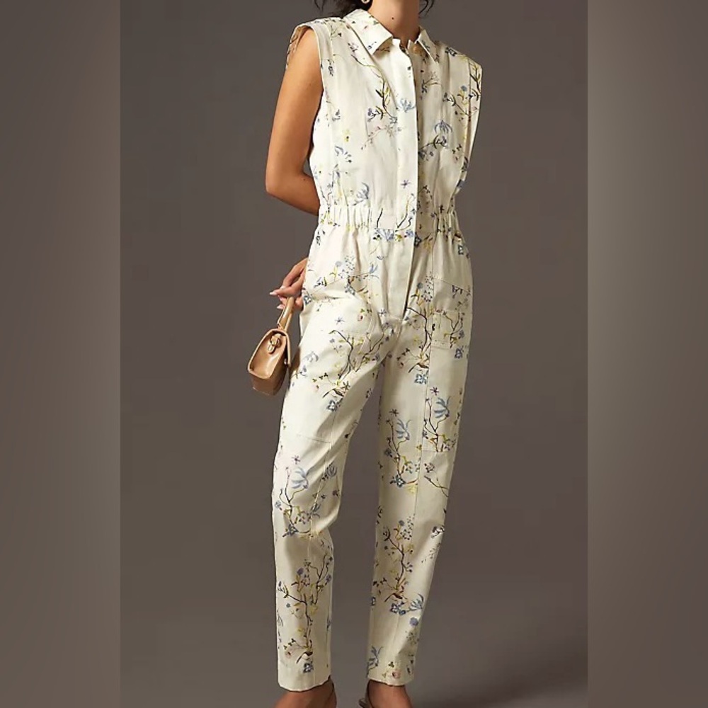 Anthropologie Scotch & Soda Floral Collared Sleeveless Cotton Jumpsuit